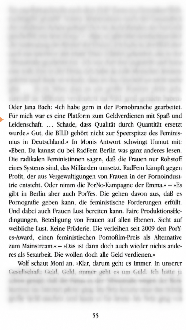 Seite 55 des Romans mit der Erwähnung von RadFem Berlin